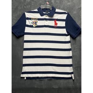 Polo Ralph Lauren Shirt Boys Sz XL 18-20 Navy White Stripped Red Big Horse Prep